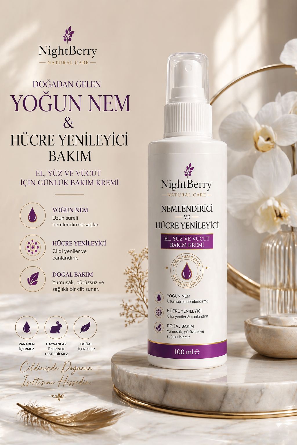 Nemlendirici ve Hücre Yenileyici El, Yüz ve Vücut Bakım Kremi